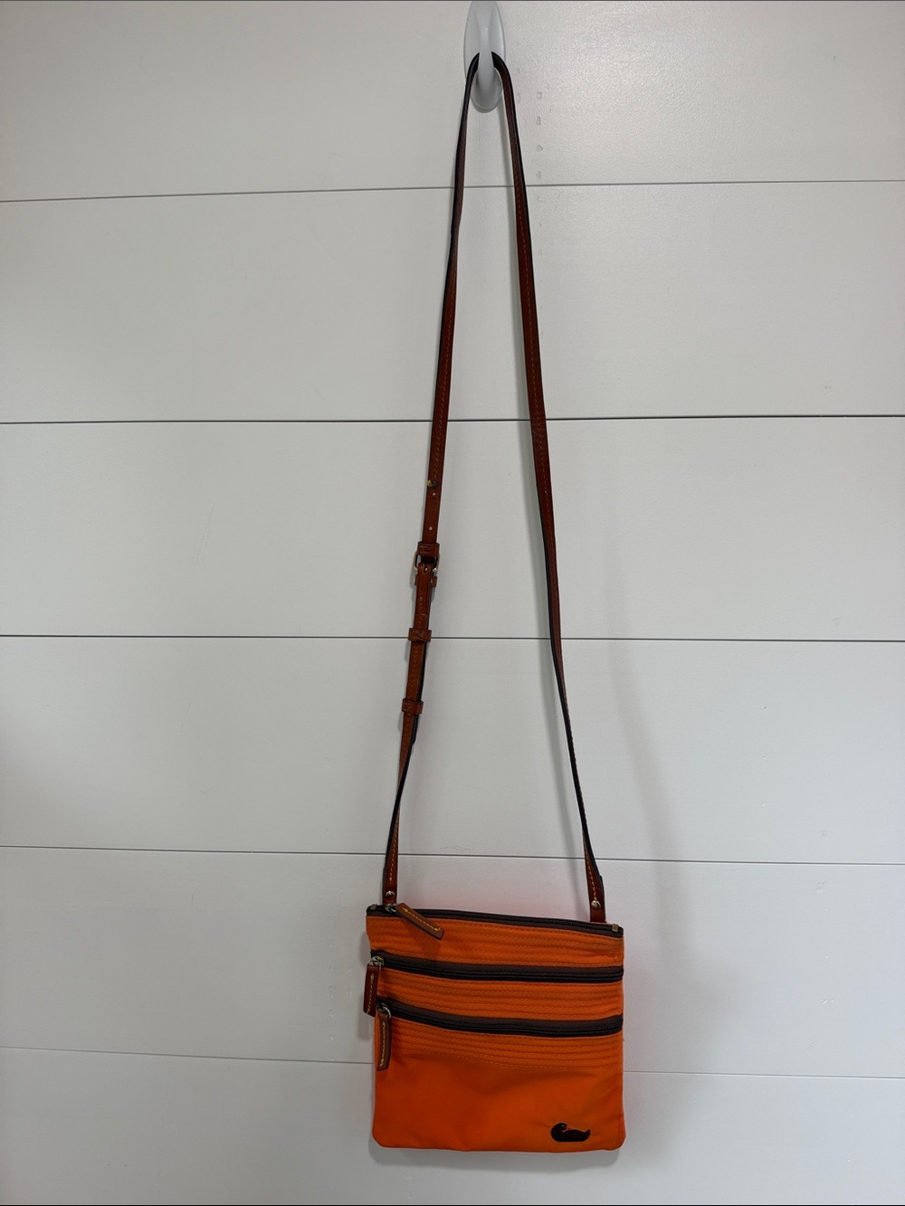 Dooney & Bourke Orange Nylon Triple Zip Crossbody Bag 7.5" x 8" Adjustable Strap - Picture 9 of 9